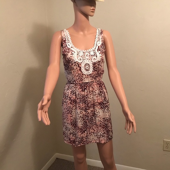 SOLD!! Cotton On Multicolor Maroon Pink Tan White Lace Dress w/Pockets - Picture 2 of 5